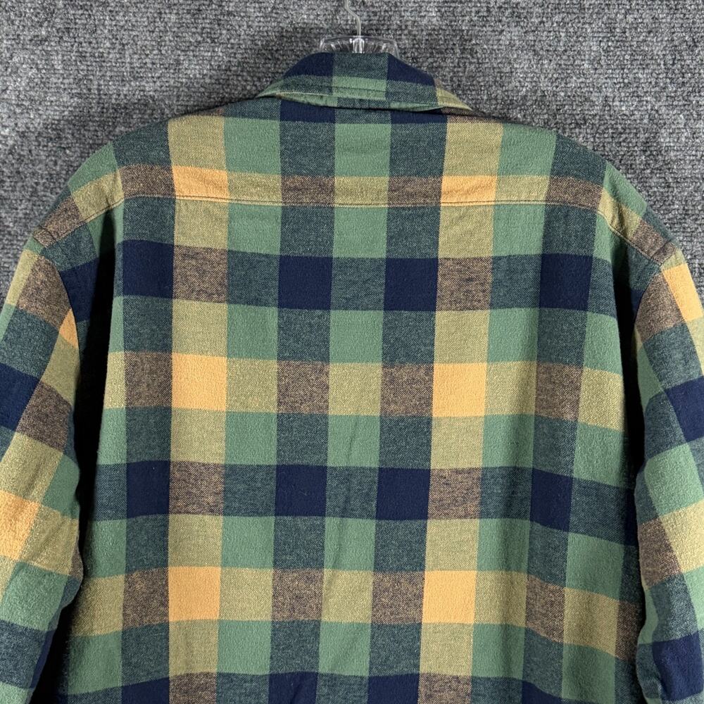 J.Crew BI933 Sherpa Lined Flannel Shirt Jacket Mens L Green Plaid Shacket - Picture 6 of 13